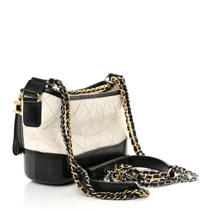 Chanel Aged Calfskin Quilted Small Gabrielle Hobo Black White 3 of 14