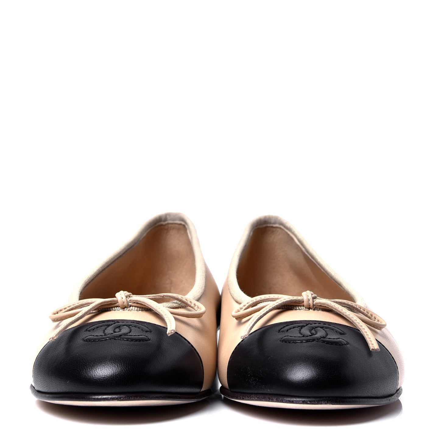 Lambskin Cap Toe Ballerina Flats 36 Beige Black