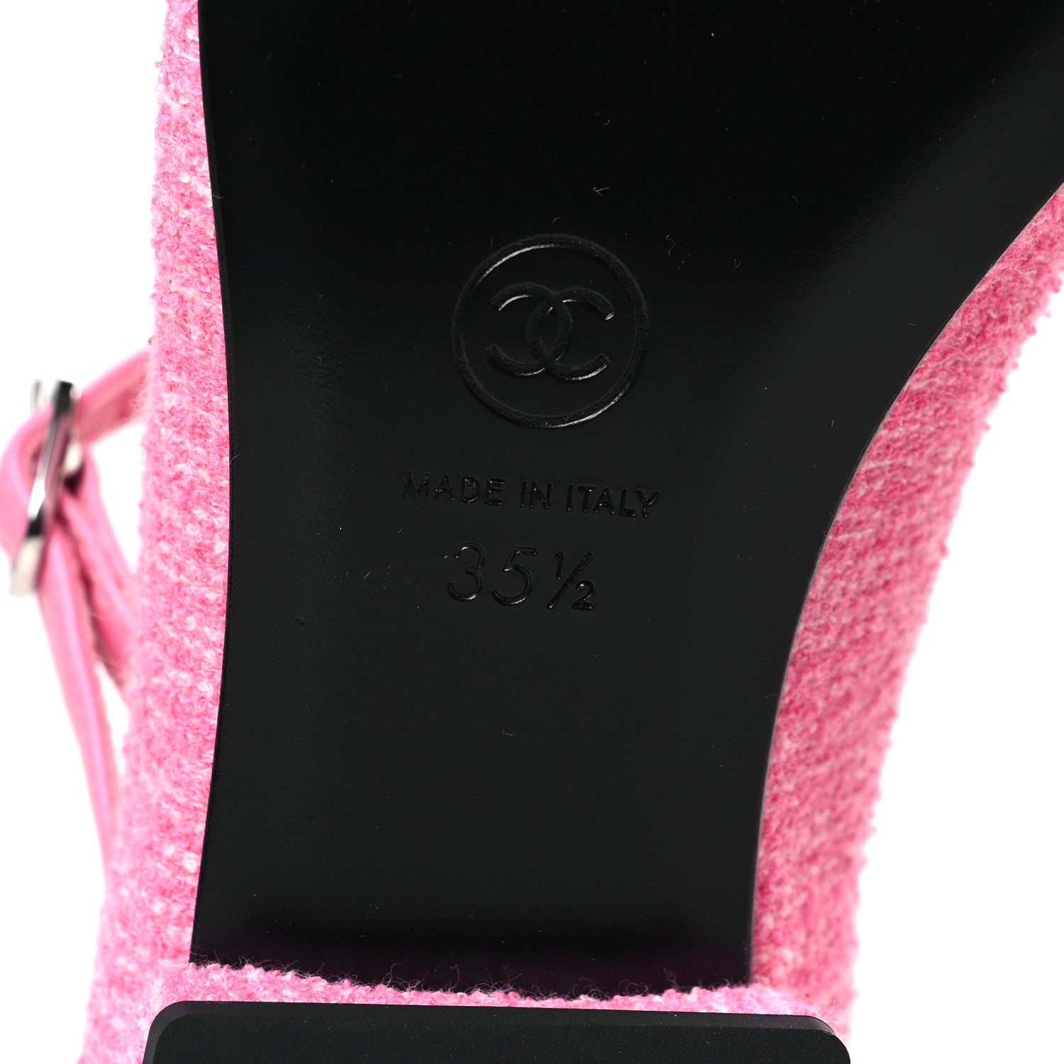 Chanel Tweed Grosgrain Cap Toe T Strap CC Flats 35.5 Pink Black 6 of 8