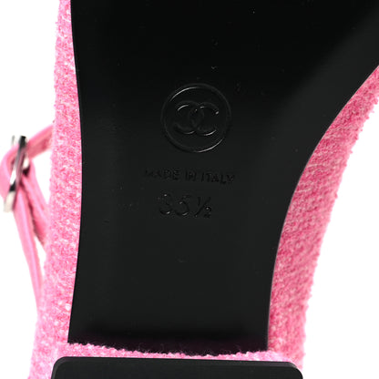 Chanel Tweed Grosgrain Cap Toe T Strap CC Flats 35.5 Pink Black 6 of 8