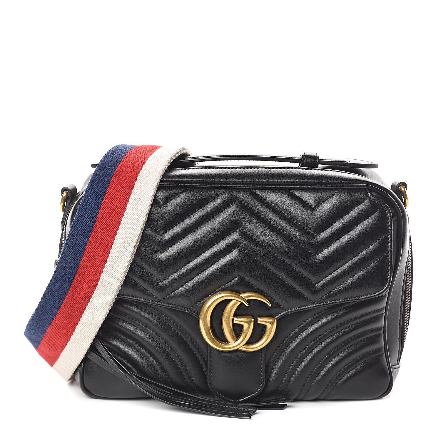 Gucci Calfskin Matelasse Sylvie Web Small GG Marmont Top Handle Shoulder Bag Black 1 of 10