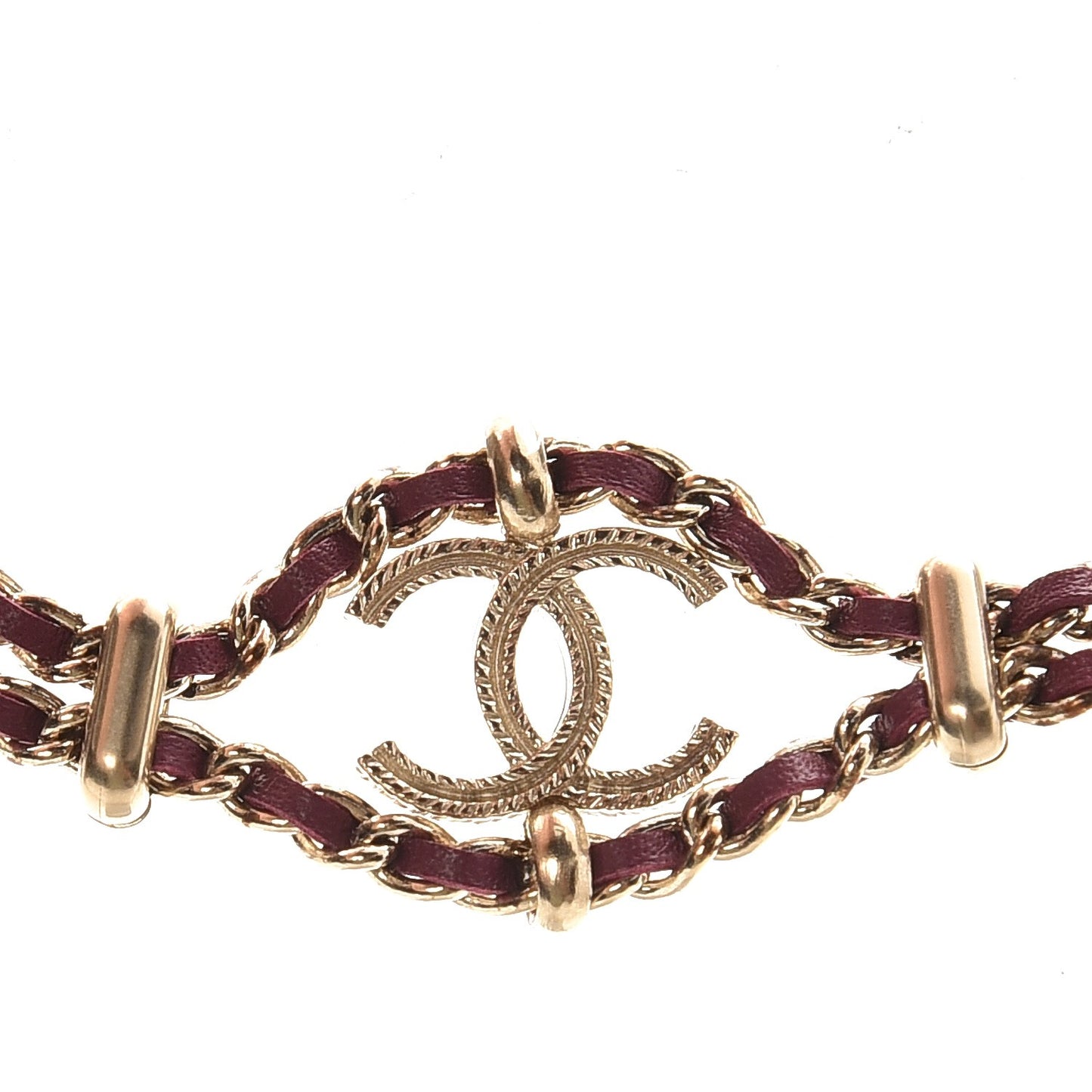 Calfskin Metal Pearl CC Long Chain Necklace Dark Pink Gold