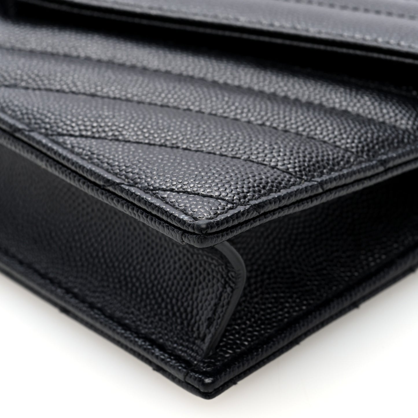 Grain De Poudre Matelasse Chevron Monogram Envelope Chain Wallet  Black