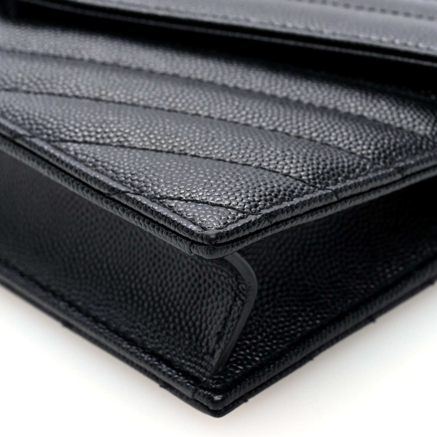 Saint Laurent Grain De Poudre Matelasse Chevron Monogram Envelope Chain Wallet  Black 9 of 10