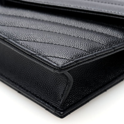 Saint Laurent Grain De Poudre Matelasse Chevron Monogram Envelope Chain Wallet  Black 9 of 10