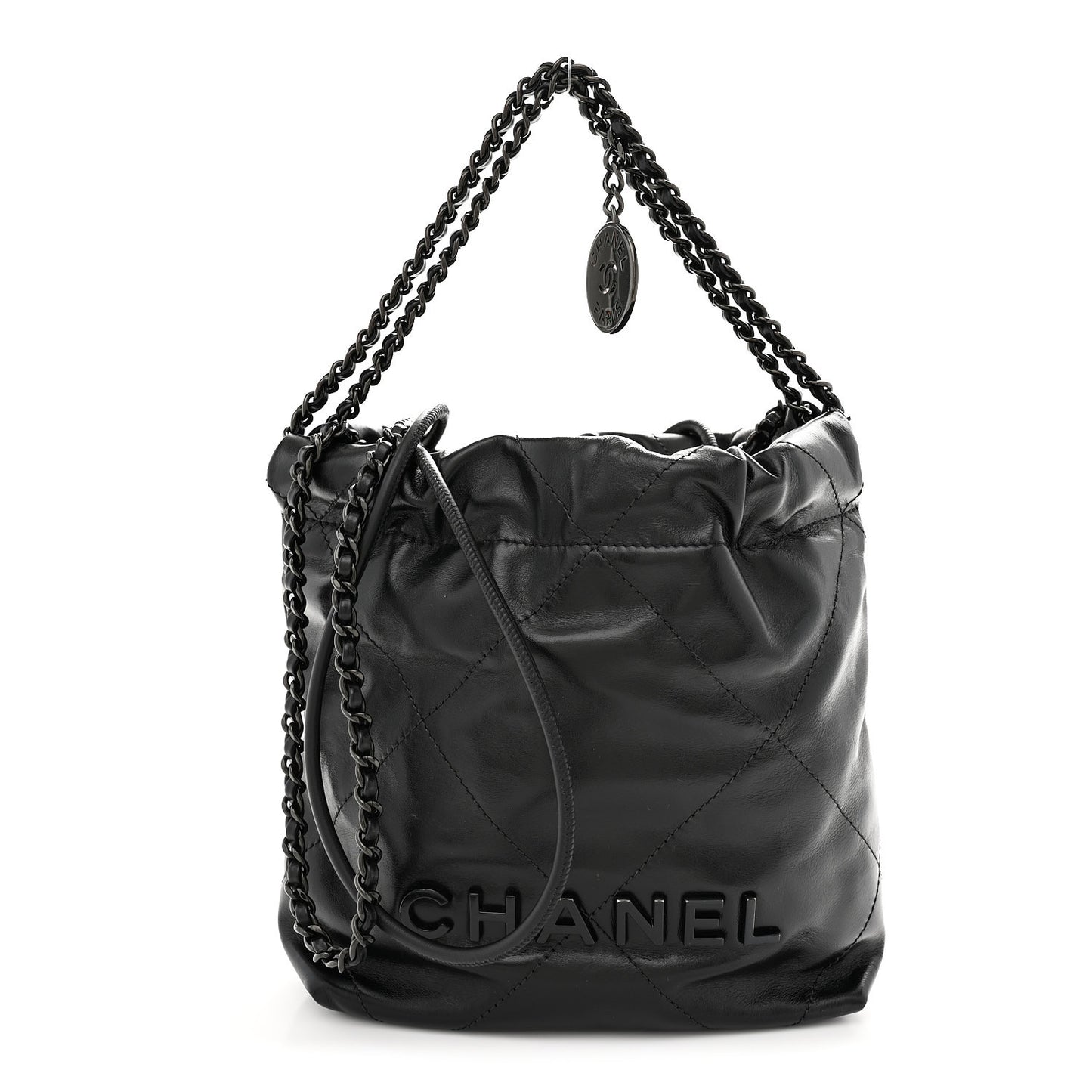 Shiny Calfskin Quilted Mini Chanel 22 So Black