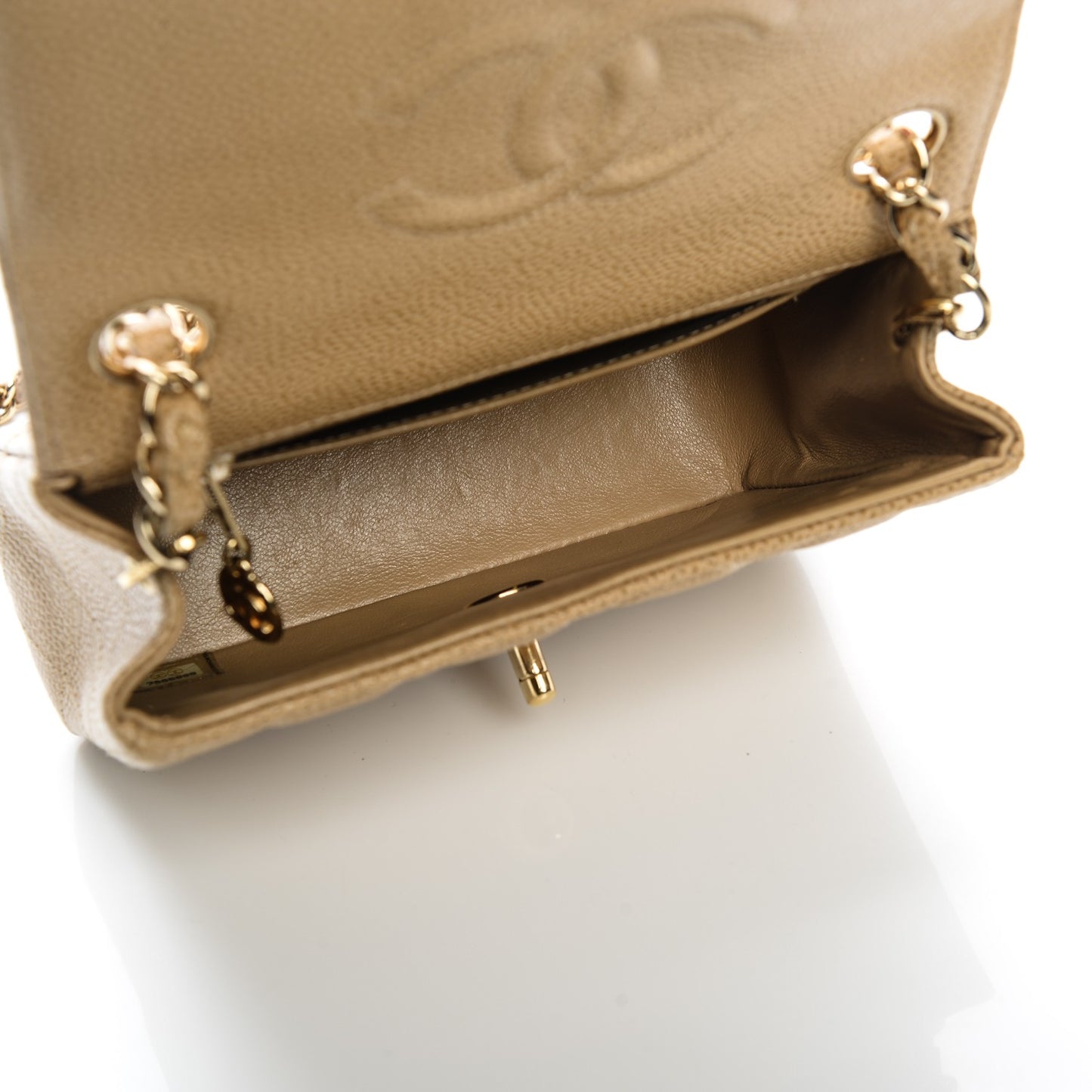 Caviar Quilted Mini Square Flap Beige