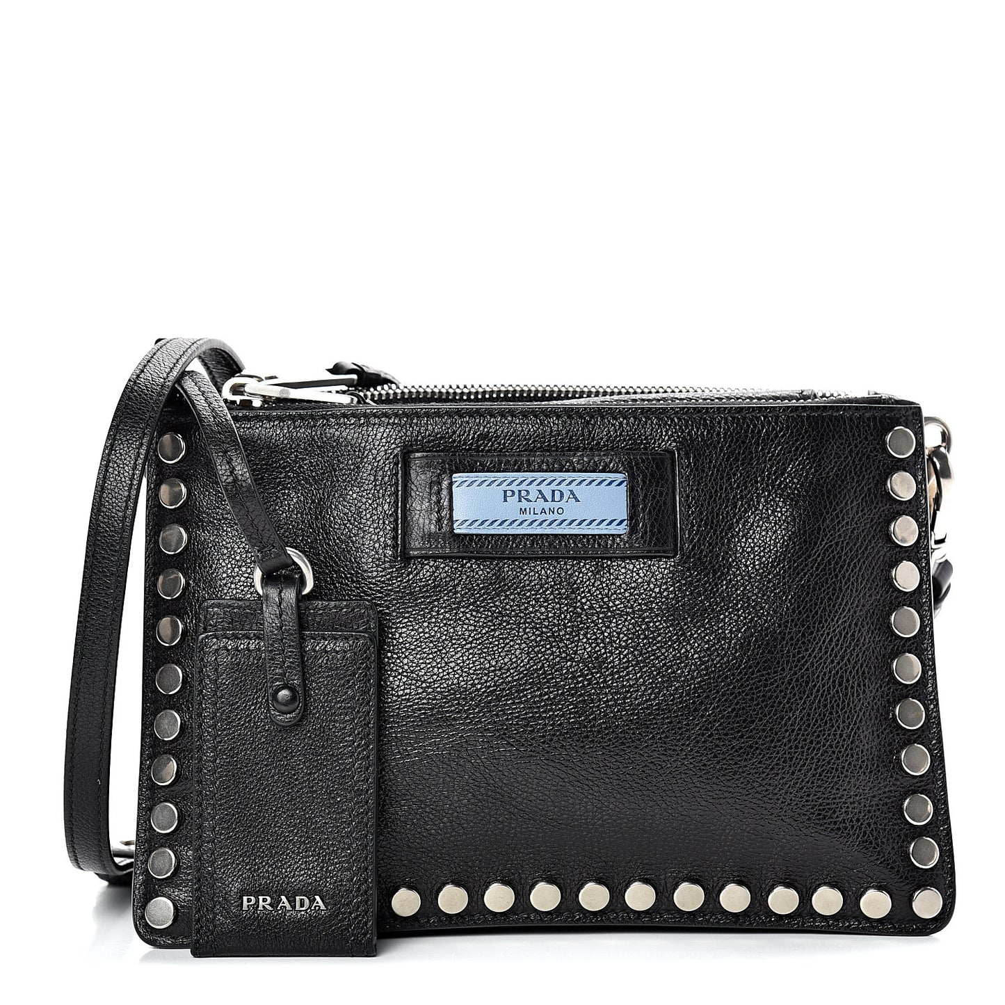 Glace Calfskin Studded Etiquette Shoulder Bag Black