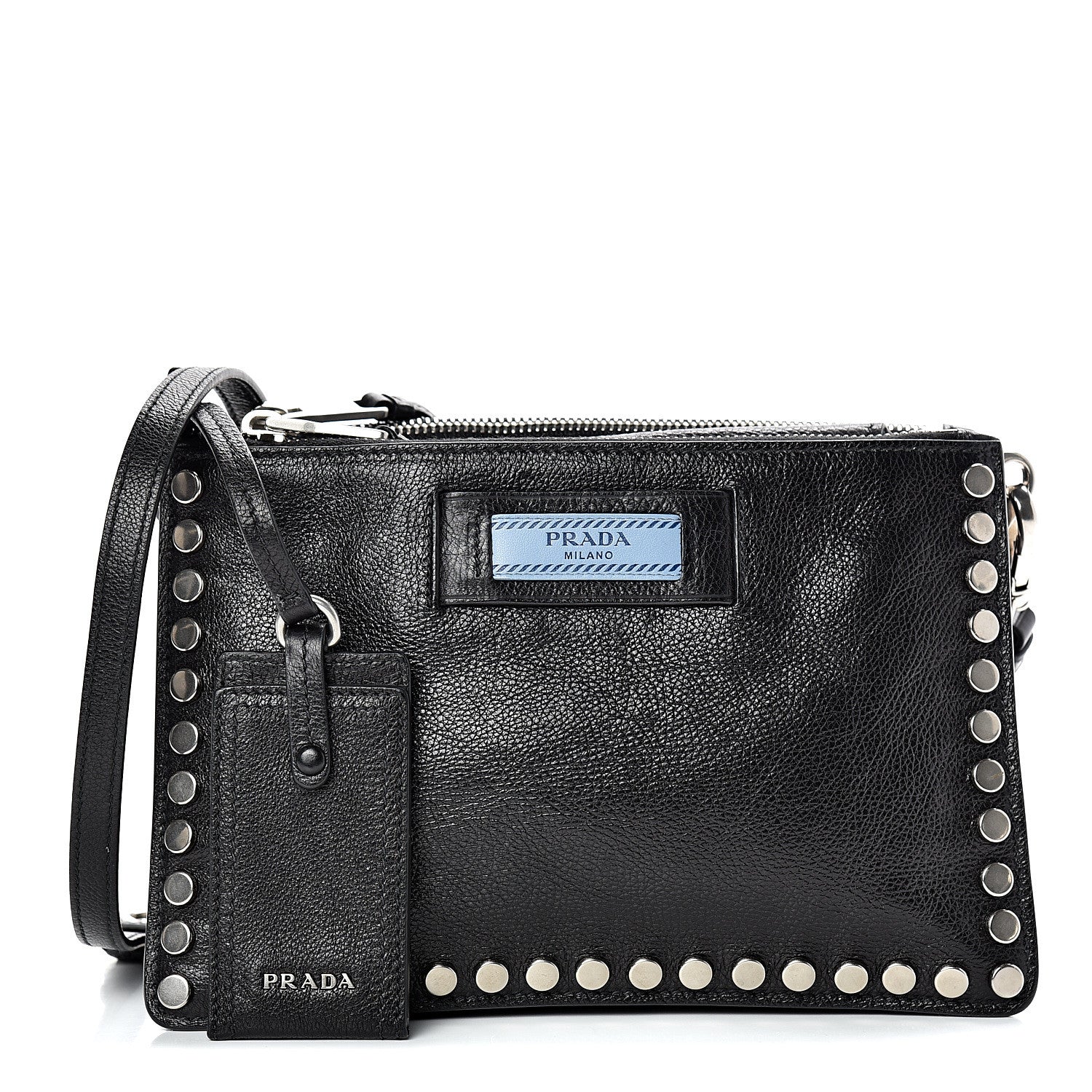 Prada Glace Calfskin Studded Etiquette Shoulder Bag Black 1 of 14