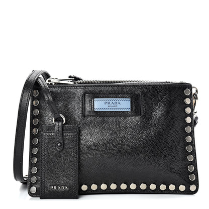 Prada Glace Calfskin Studded Etiquette Shoulder Bag Black 1 of 14