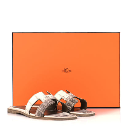 Hermes Matte Niloticus Crocodile Himalaya Oran Sandals 37 Blanc 9 of 9