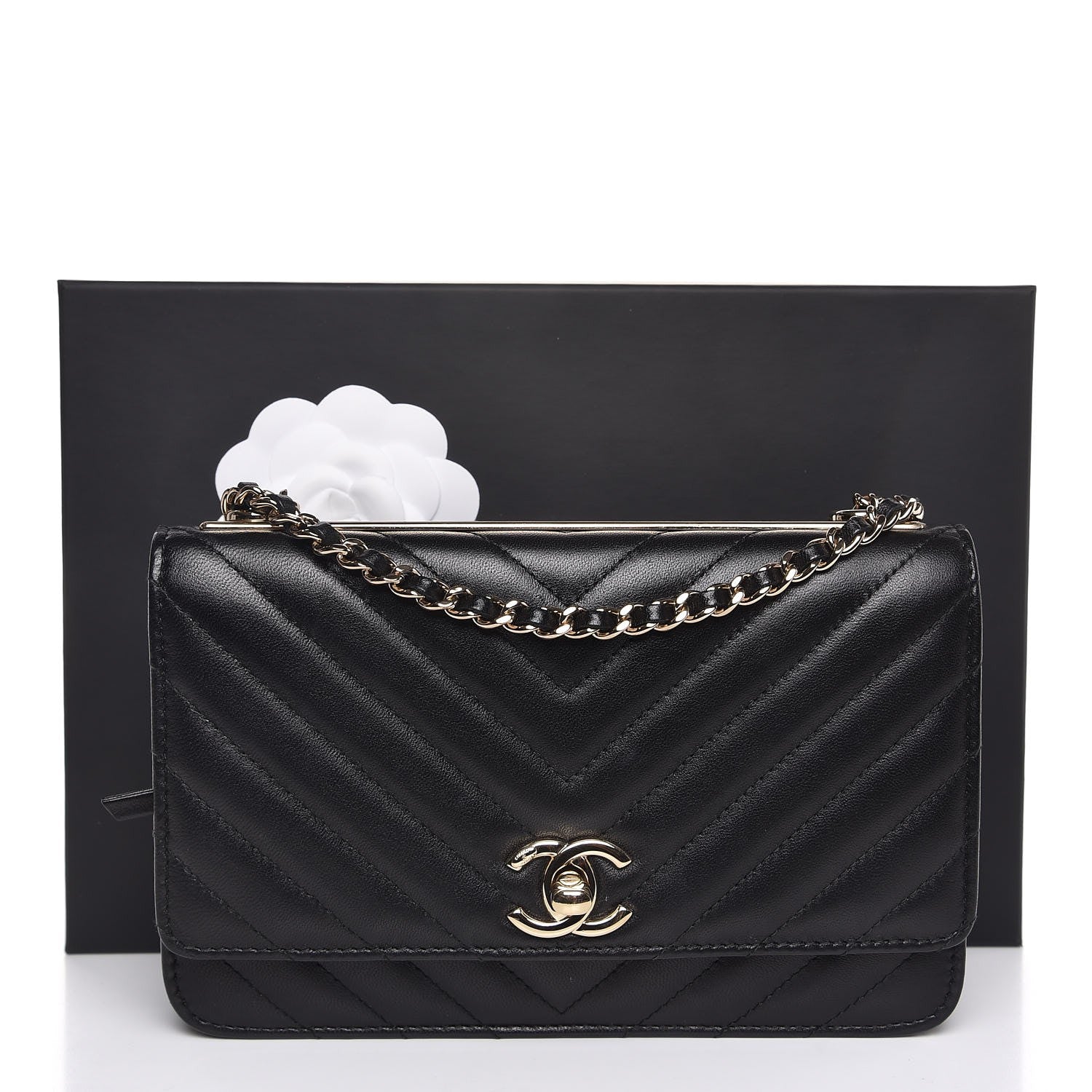 Chanel Lambskin Chevron Quilted Trendy CC Wallet On Chain WOC Black 9 of 9