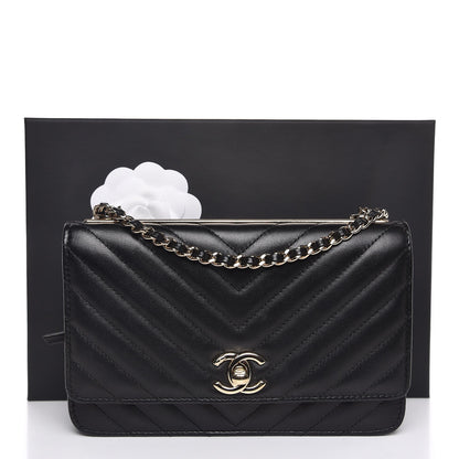 Chanel Lambskin Chevron Quilted Trendy CC Wallet On Chain WOC Black 9 of 9
