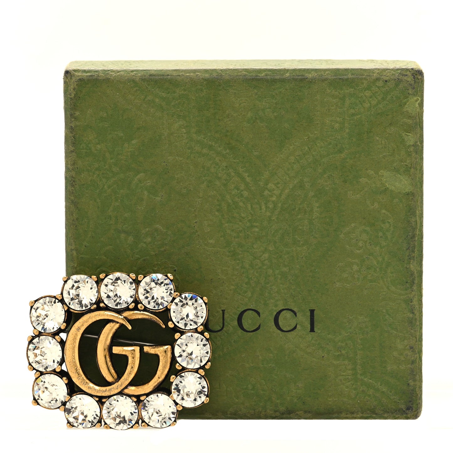 Metal Crystal Double G Brooch Aged Gold