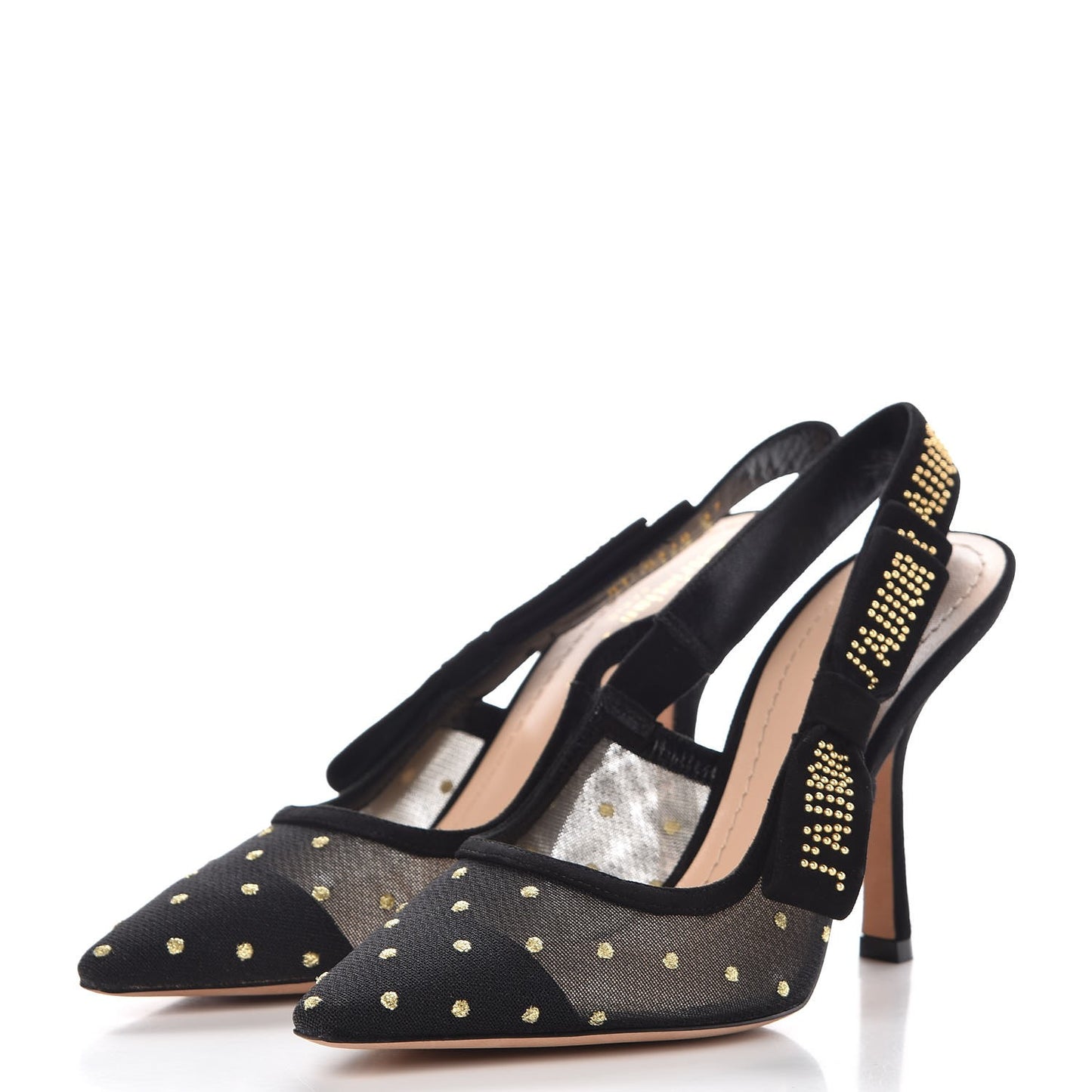 Mesh Plumetis Suede Dotted Studded J'Adoir Slingback 100mm Pumps 37 Black Gold