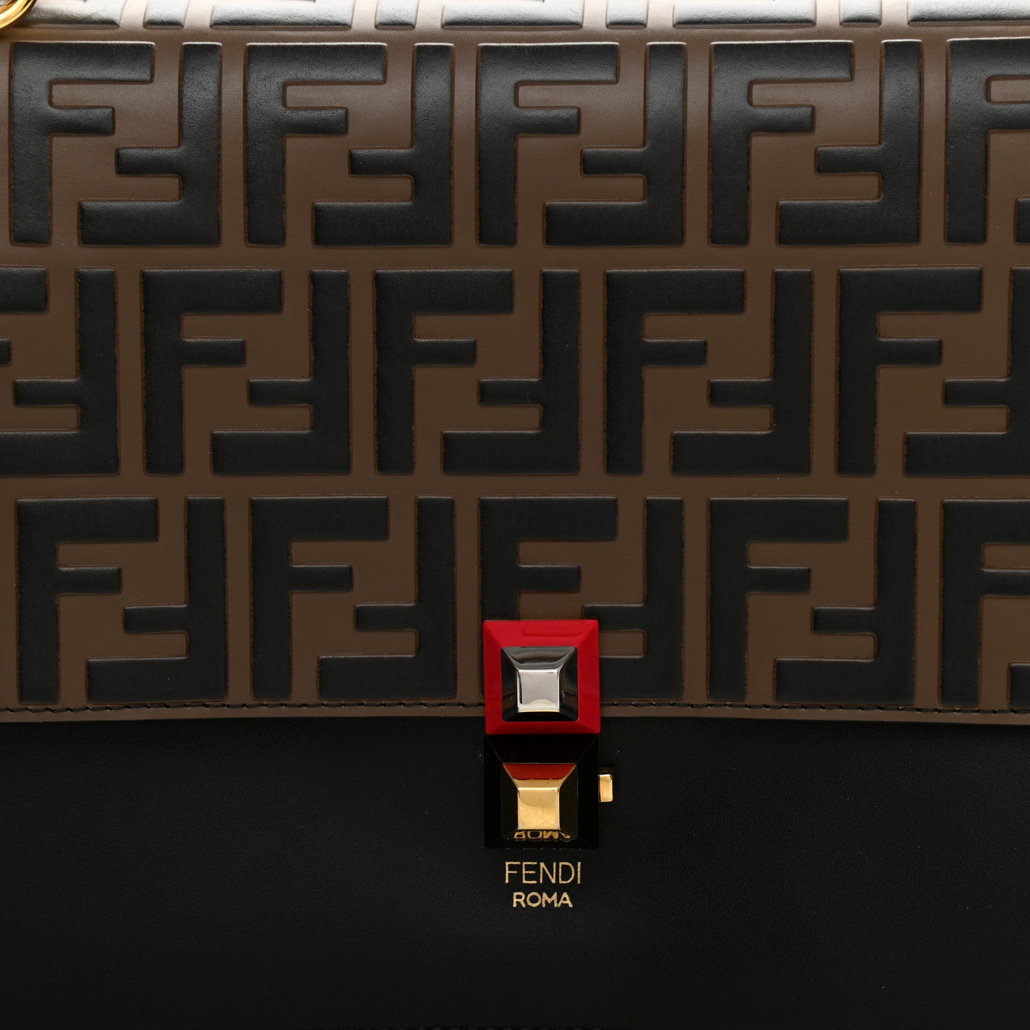 Fendi Vitello Liberty Bi-Color FF 1974 Embossed Kan I Shoulder Bag Black Maya 8 of 10