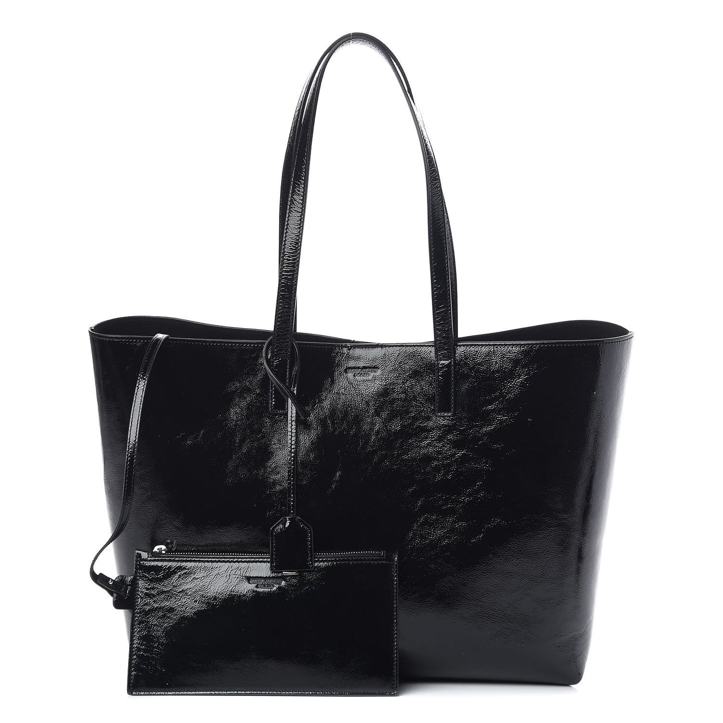 Patent Calfskin Large Shopping Tote Black