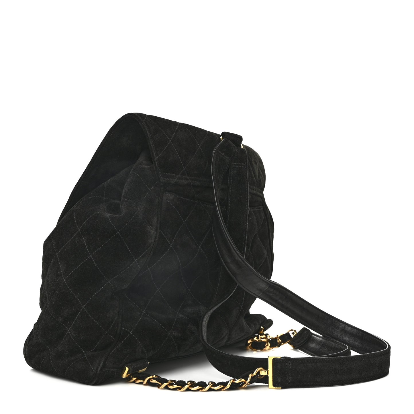 Suede Quilted CC Drawstring Backpack Black