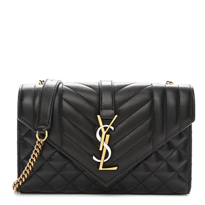 Saint Laurent Lambskin Mixed Matelasse Triquilt Small Monogram Satchel Black 1 of 9
