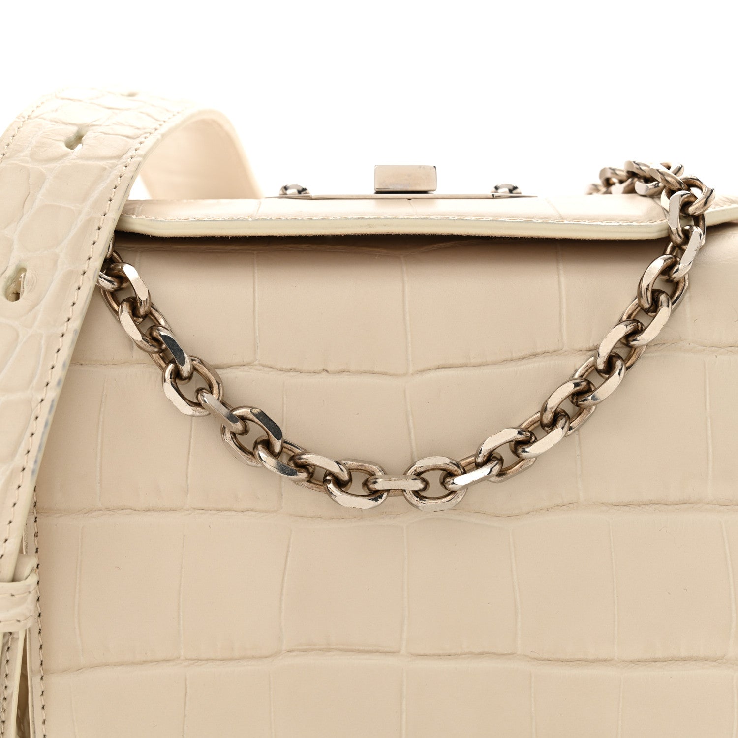 Alexander McQueen Calfskin Crocodile Embossed Box Shoulder Bag 16 White Bone 7 of 11