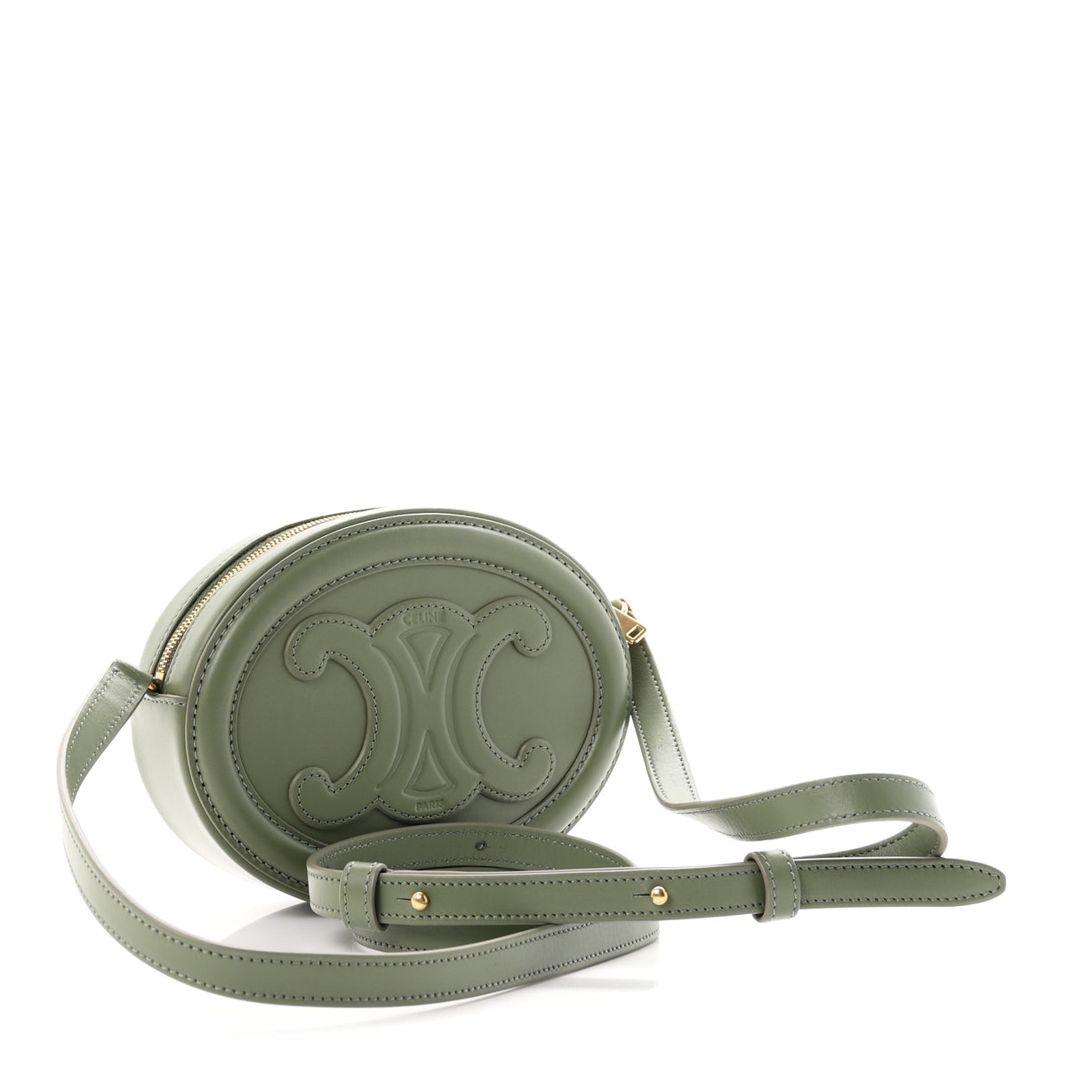 Celine Smooth Calfskin Cuir Small Triomphe Oval Crossbody Purse Sage 3 of 10
