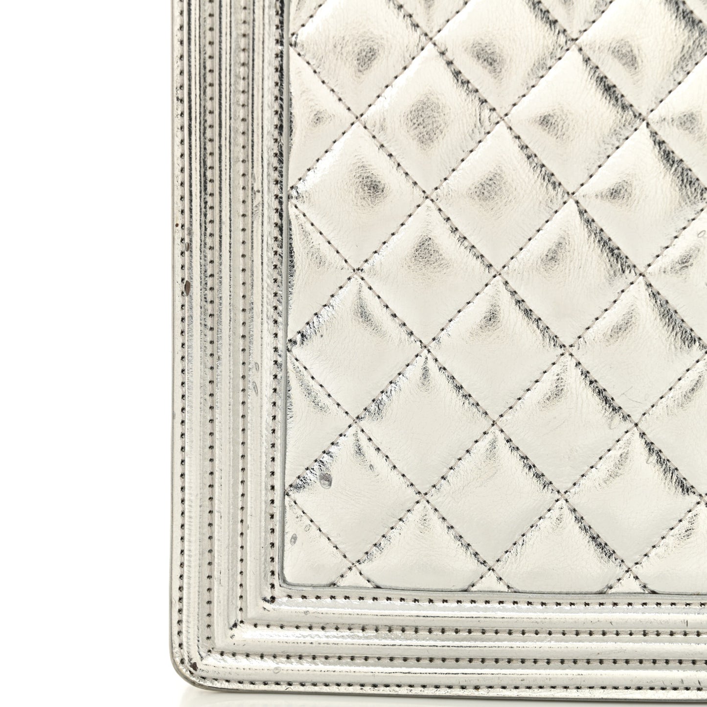 Metallic Goatskin Quilted North South Boy Flap Silver