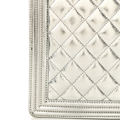 Chanel Metallic Goatskin Quilted North South Boy Flap Silver 16 of 16