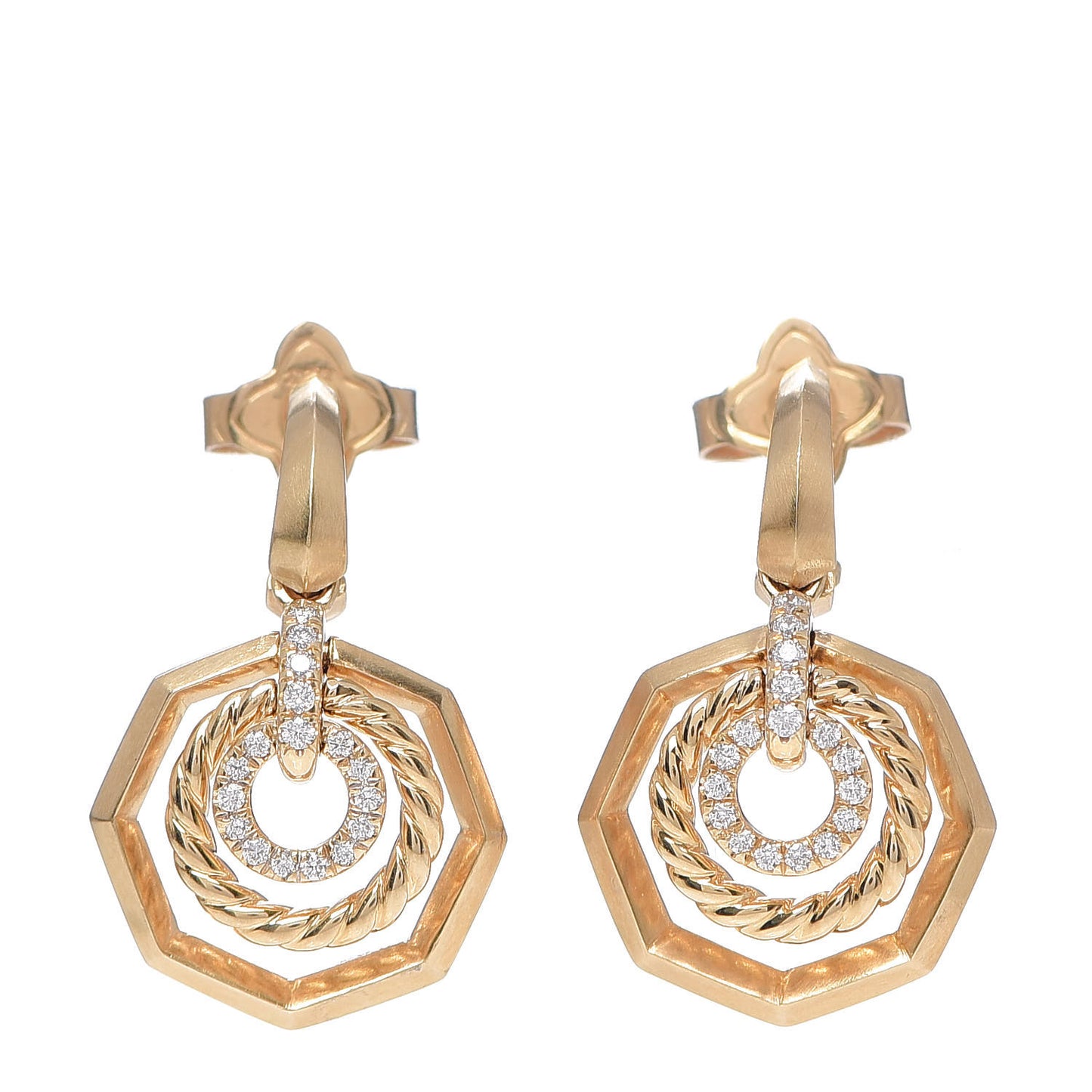 18K Yellow Gold Diamond 16mm Stax Drop Earrings