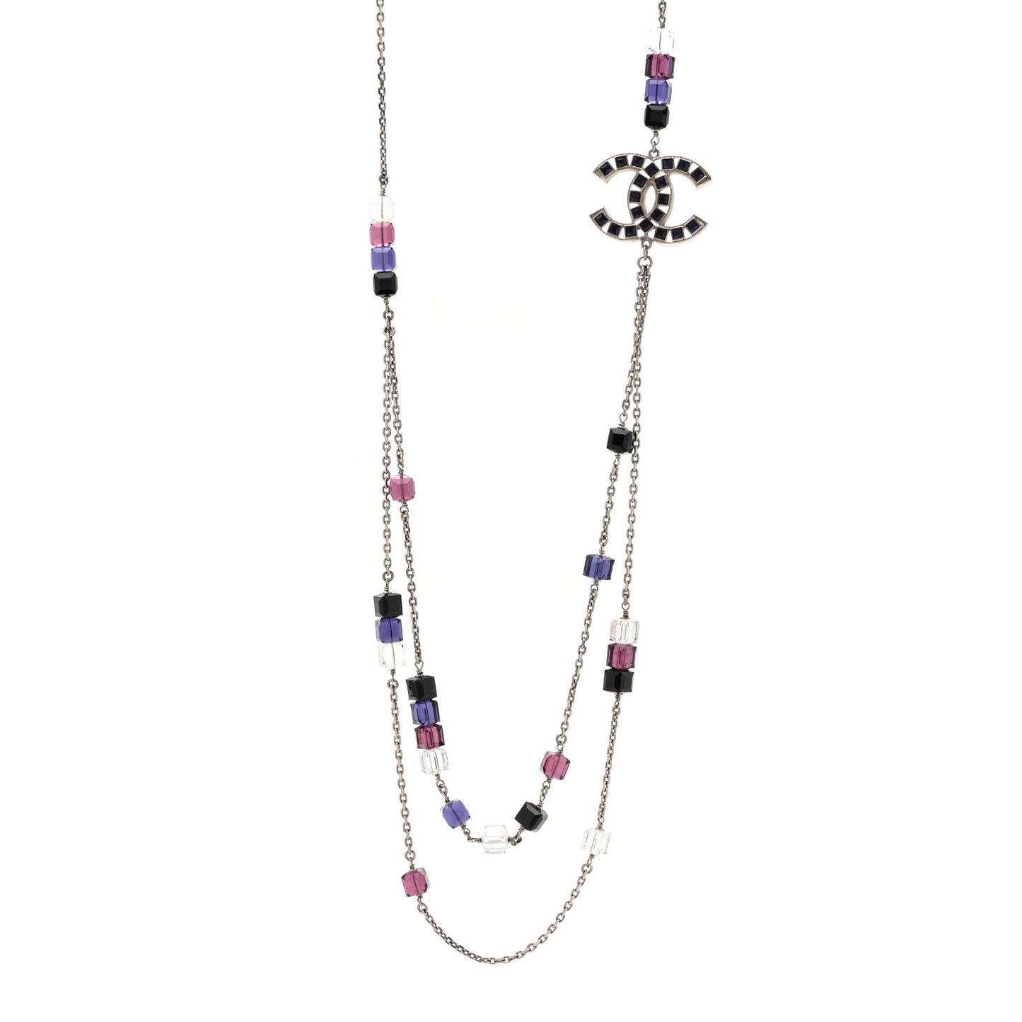 Ruthenium Baguette Crystal CC Necklace Purple