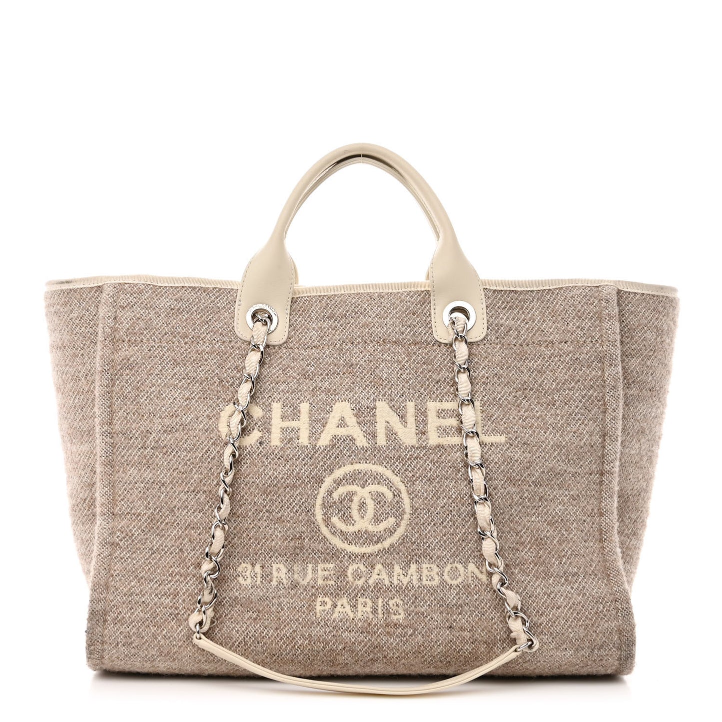 Mixed Fibers Calfskin Medium Deauville Tote Beige