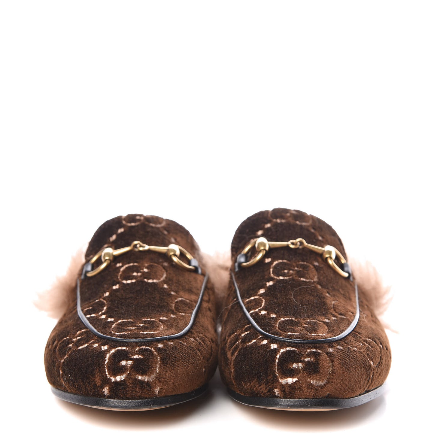 Velvet GG Monogram Fur Womens Princetown Slippers 35 Brown Black Natural