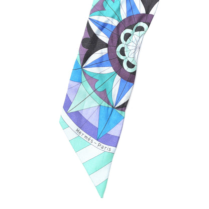 Hermes Silk Rose de Compas Twilly Menthol Bleu Lilac 2 of 7