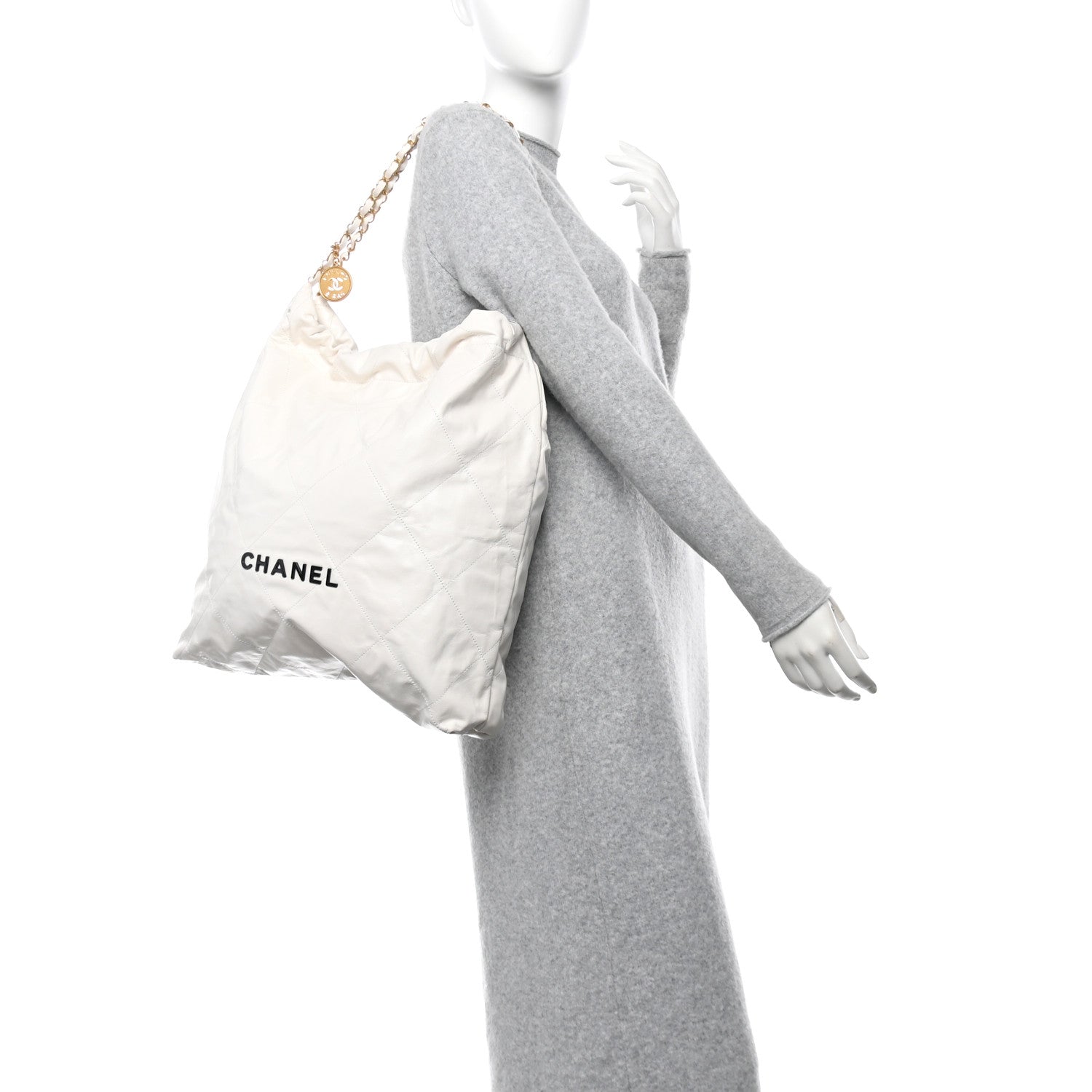 Chanel Shiny Calfskin Quilted Chanel 22 White Black 2 of 12