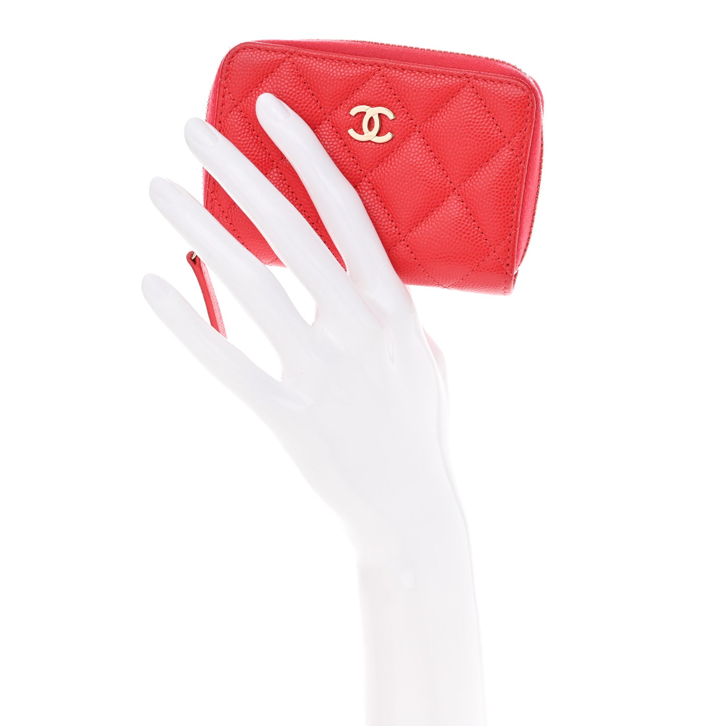 Caviar Quilted Zip Coin Purse Wallet Red