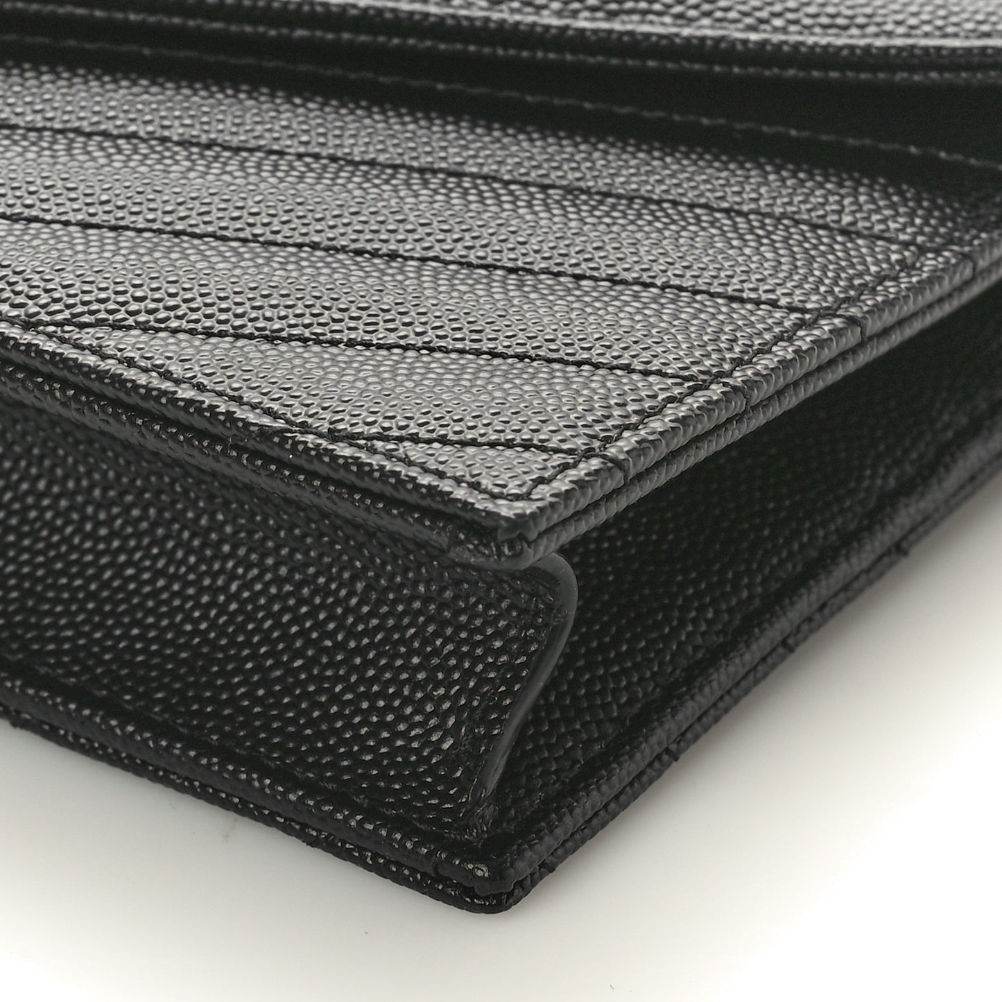 Grain De Poudre Matelasse Chevron Monogram Envelope Chain Wallet Black