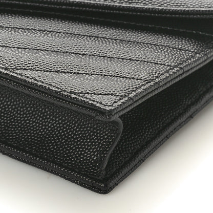Saint Laurent Grain De Poudre Matelasse Chevron Monogram Envelope Chain Wallet Black 9 of 10