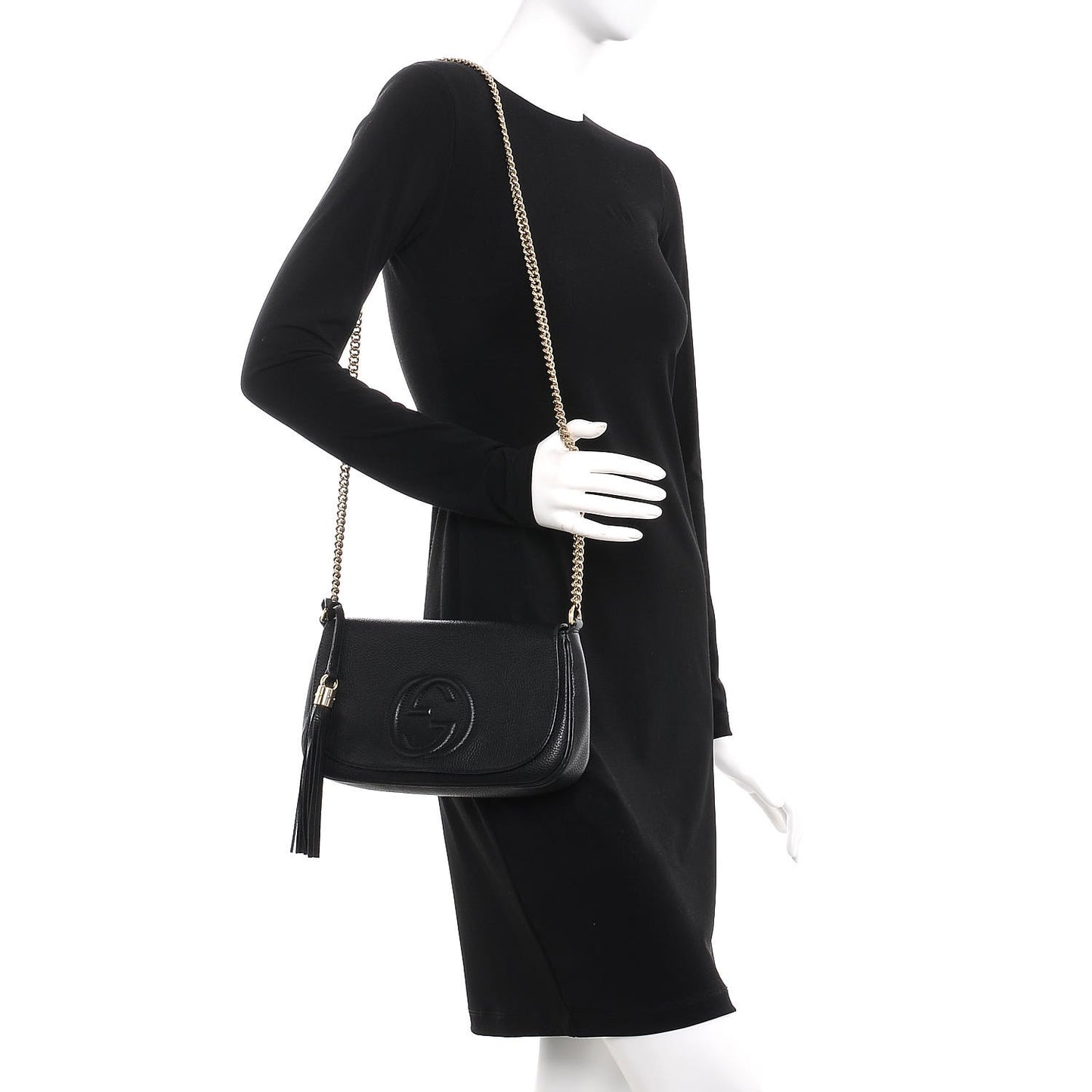 Pebbled Calfskin Medium Soho Flap Crossbody Black