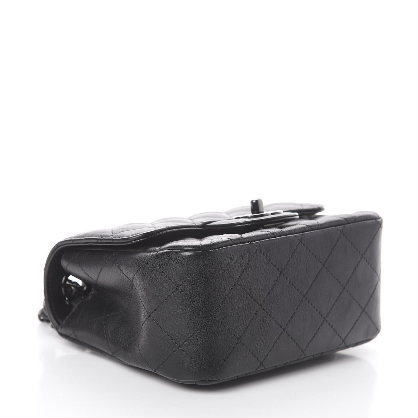 Crumpled Calfskin Quilted Mini Square Flap So Black