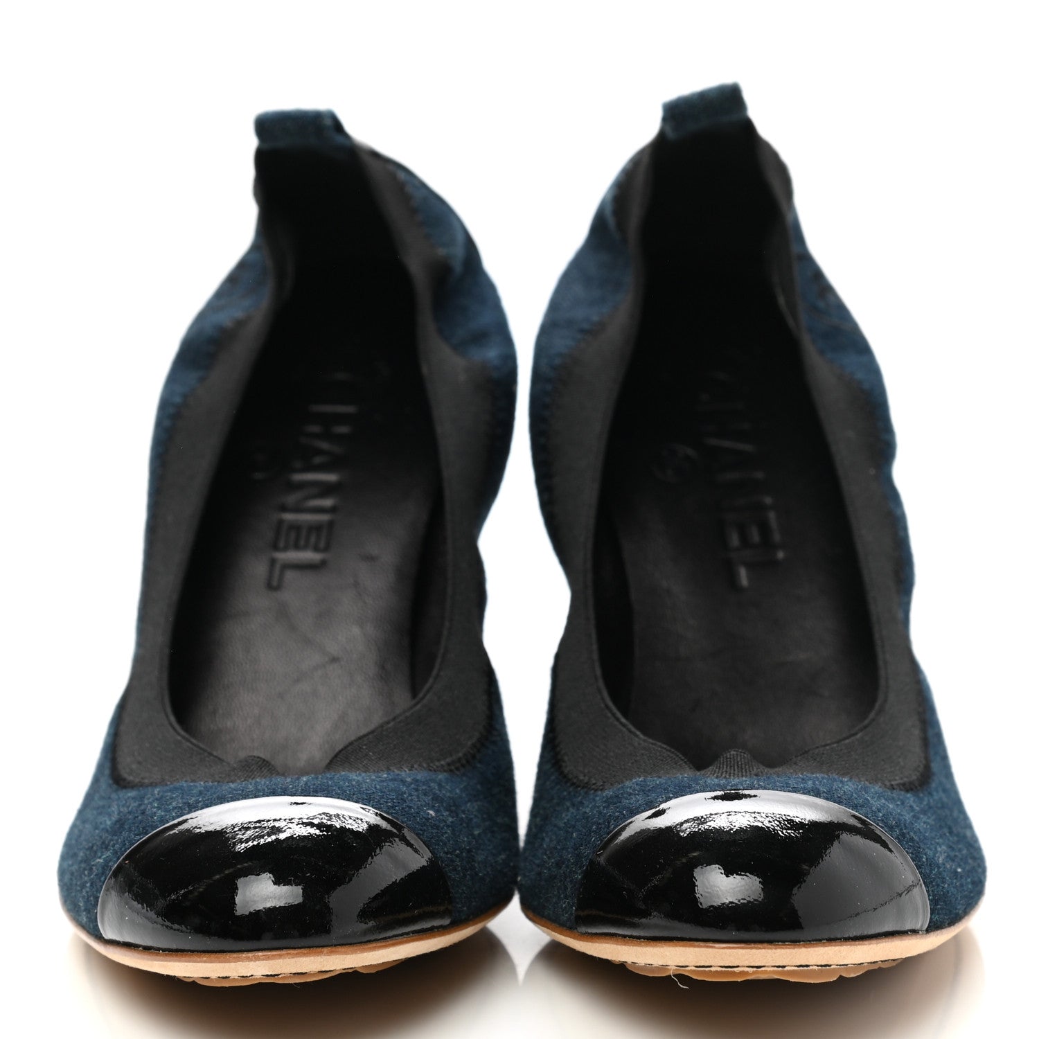 Chanel Denim Patent CC Elastic Stretch Pumps 38.5 Blue Black 2 of 8