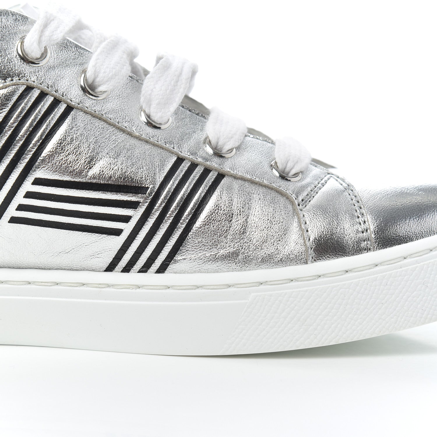 Hermes Metallic Calfskin Womens Avantage Sneakers 36.5 Gris Argente Black 14 of 22