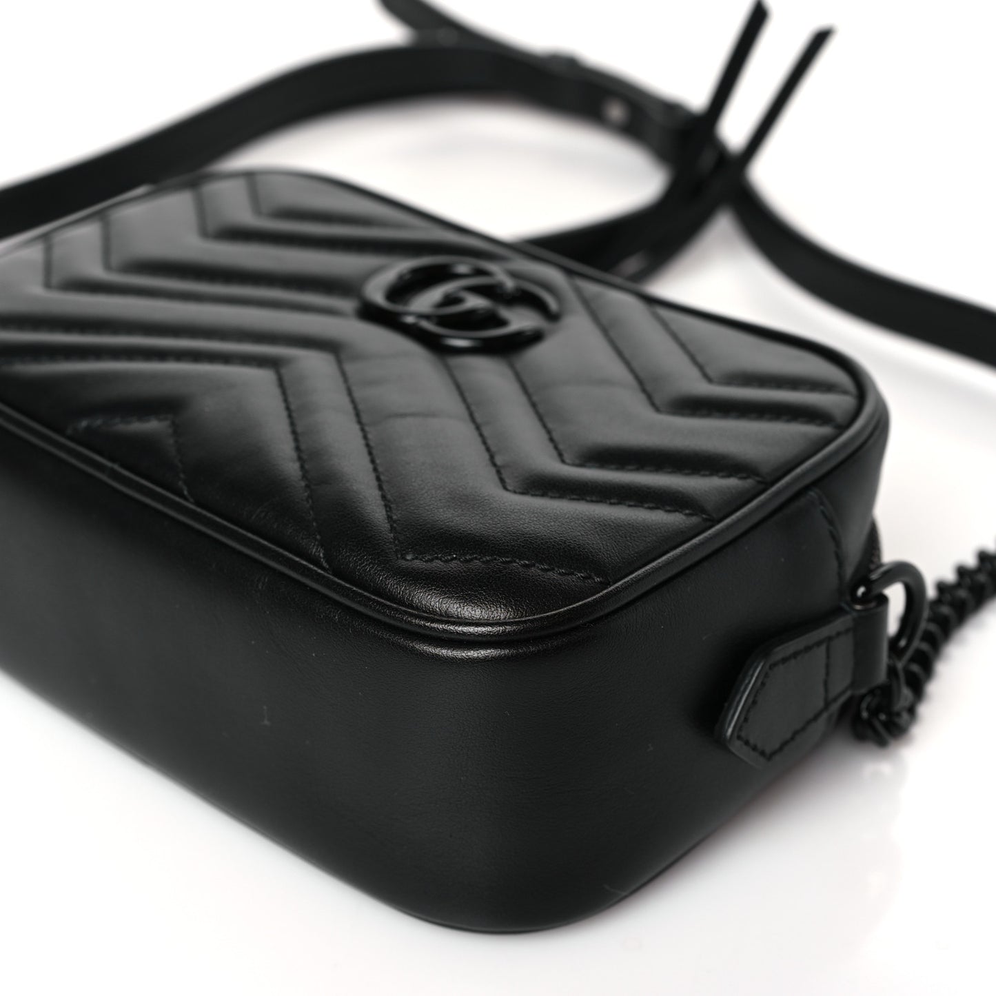 Calfskin Matelasse Monochrome Mini GG Marmont Chain Shoulder Bag Black