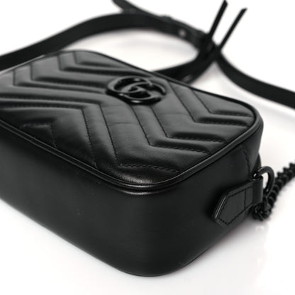 Gucci Calfskin Matelasse Monochrome Mini GG Marmont Chain Shoulder Bag Black 8 of 8
