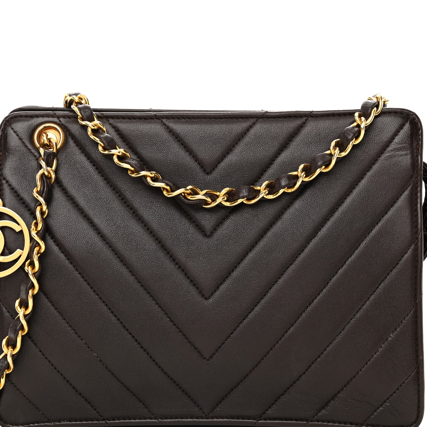 Lambskin Chevron Small Shoulder Bag Dark Brown