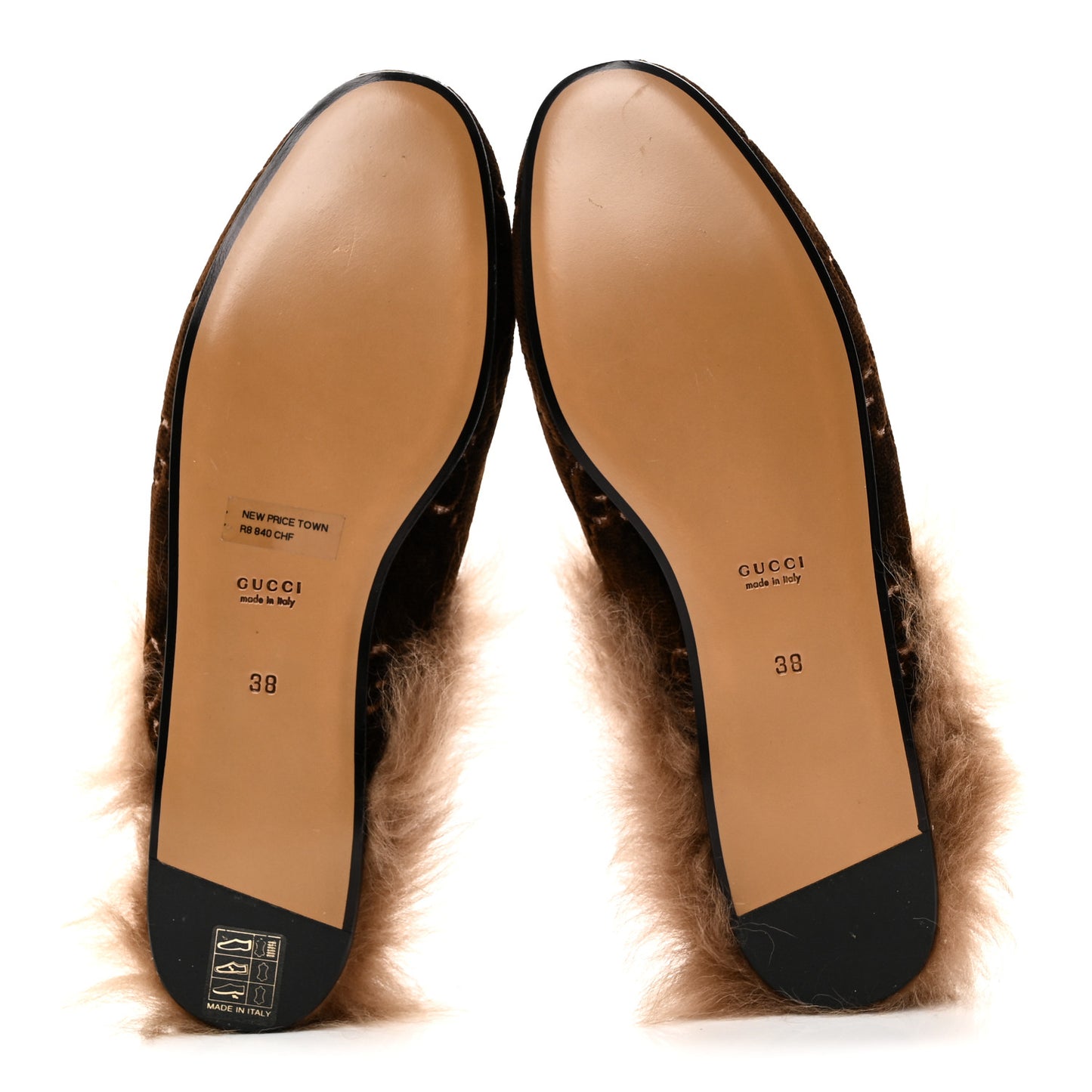 Velvet GG Monogram Fur Womens Princetown Slippers 38 Brown Black Natural