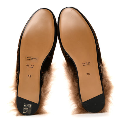 Gucci Velvet GG Monogram Fur Womens Princetown Slippers 38 Brown Black Natural 7 of 10
