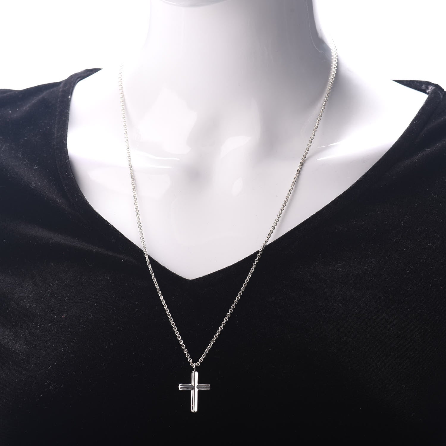 Tiffany Sterling Silver Concave Cross Pendant Necklace 2 of 4