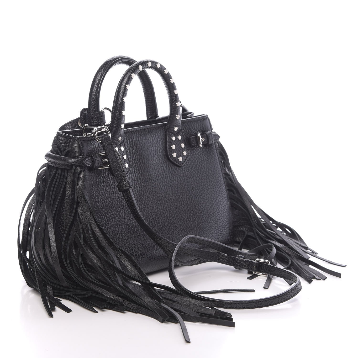 Burberry Grainy Calfskin Studded Fringe Baby Banner Tote Black 3 of 11