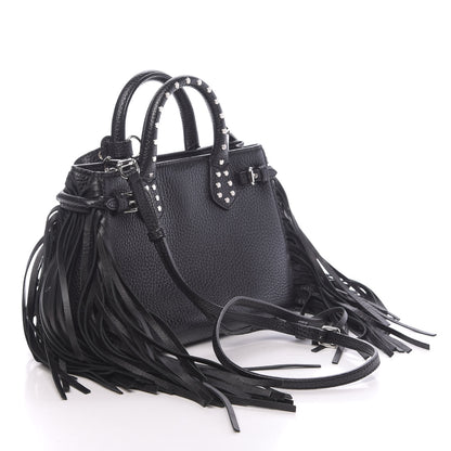 Burberry Grainy Calfskin Studded Fringe Baby Banner Tote Black 3 of 11