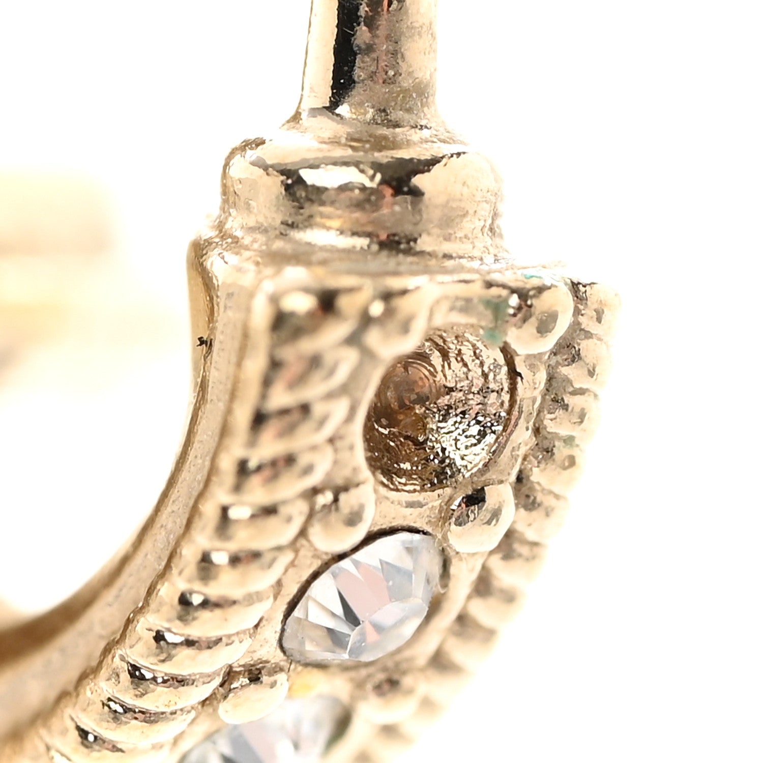 Chanel Metal Crystal CC Hoop Drop Earrings Gold 5 of 7