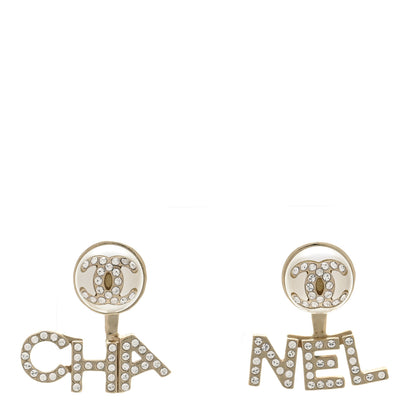 Chanel Crystal Pearl Cha-Nel Logo Earrings Gold 1 of 5